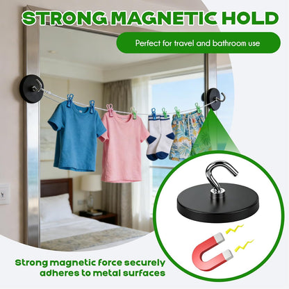 2 Pack Magnetic Retractable Clothes Line for Cabin - Approved 2026 Cruise Essentials Clothes Drying Rack Travel Clothesline with Clothespins - Strong Magnets Hooks RV and Camping