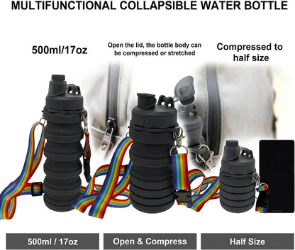 Silicone Collapsible Travel Water Bottles 17.6oz Dark Blue And Pink