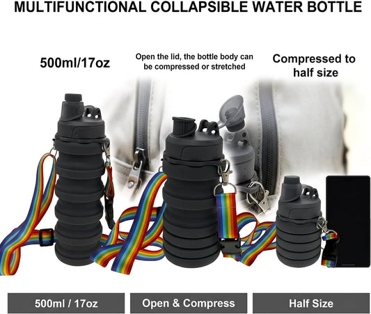 Silicone Collapsible Travel Water Bottles 17.6oz Dark Blue And Pink