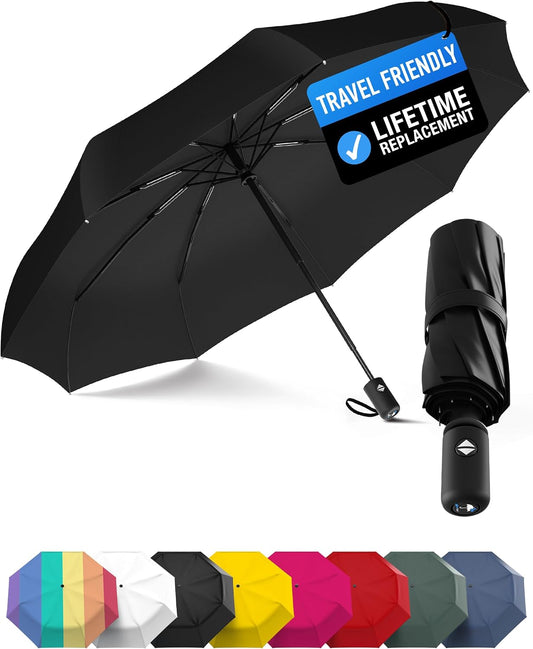 Rain-Mate Windproof Compact Umbrellas for Rain - Strong Reinforced Fiberglass Rib Design & Auto Open & Close - Portable Folding Travel Umbrella - Lightweight & Packable for Women & Men, Easy Collapse