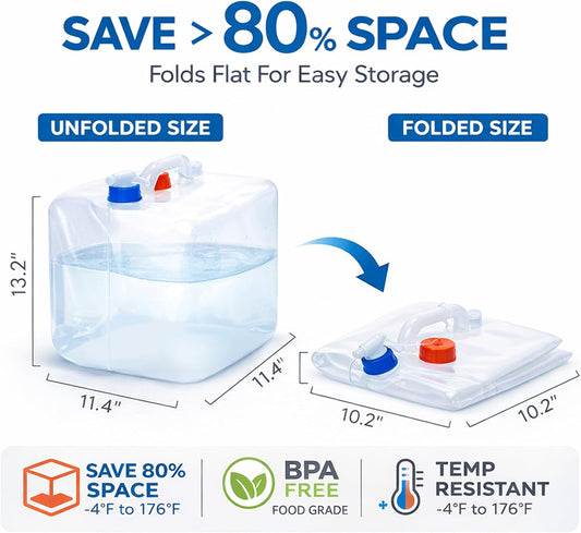 BPA Free Collapsible Water Container Jug with Spigot, 2-Pack 5.3 Gallon