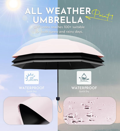 Umbrella Travel Size Mini Umbrella with UPF 100+ UV Rain Protection