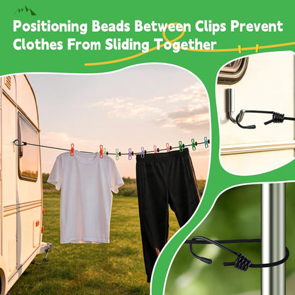 Rv Clothesline–Retractable Clothesline with 12 Clips for Camping