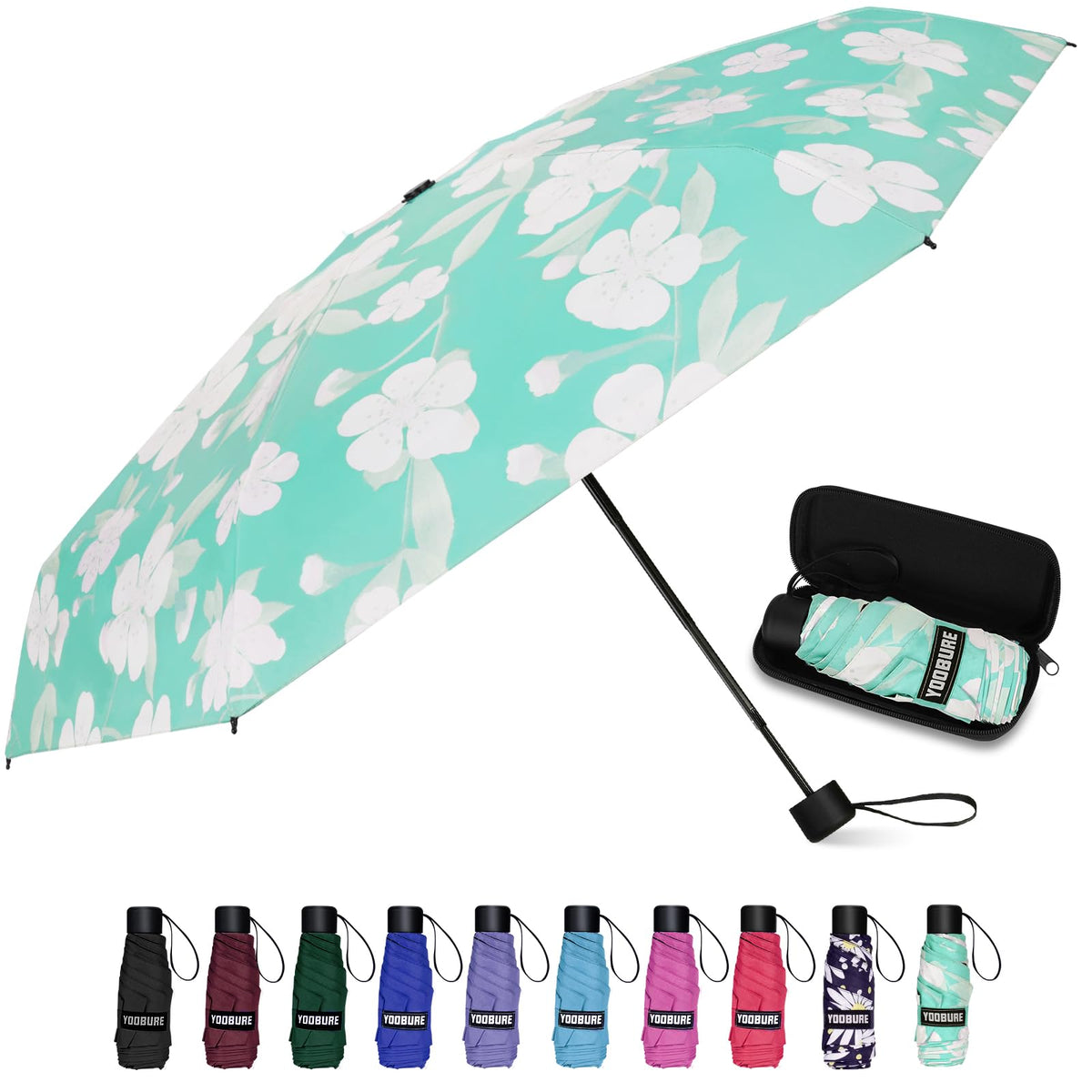 Yoobure Mini Travel Umbrella with Case, Compact Folding Umbrella