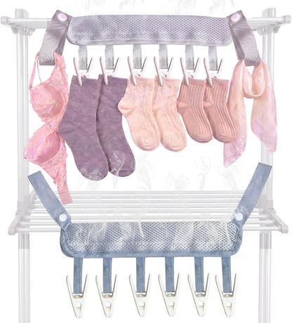 Travel Clothes Drying Hanger for Heated Clothes Airer & Clothes Drying Rack Clothesline, Foldable Portable Mesh Drying Rack with 6 Clips for Sock Underwear Bra Towel Home Cruise Outdoor 2 Pack