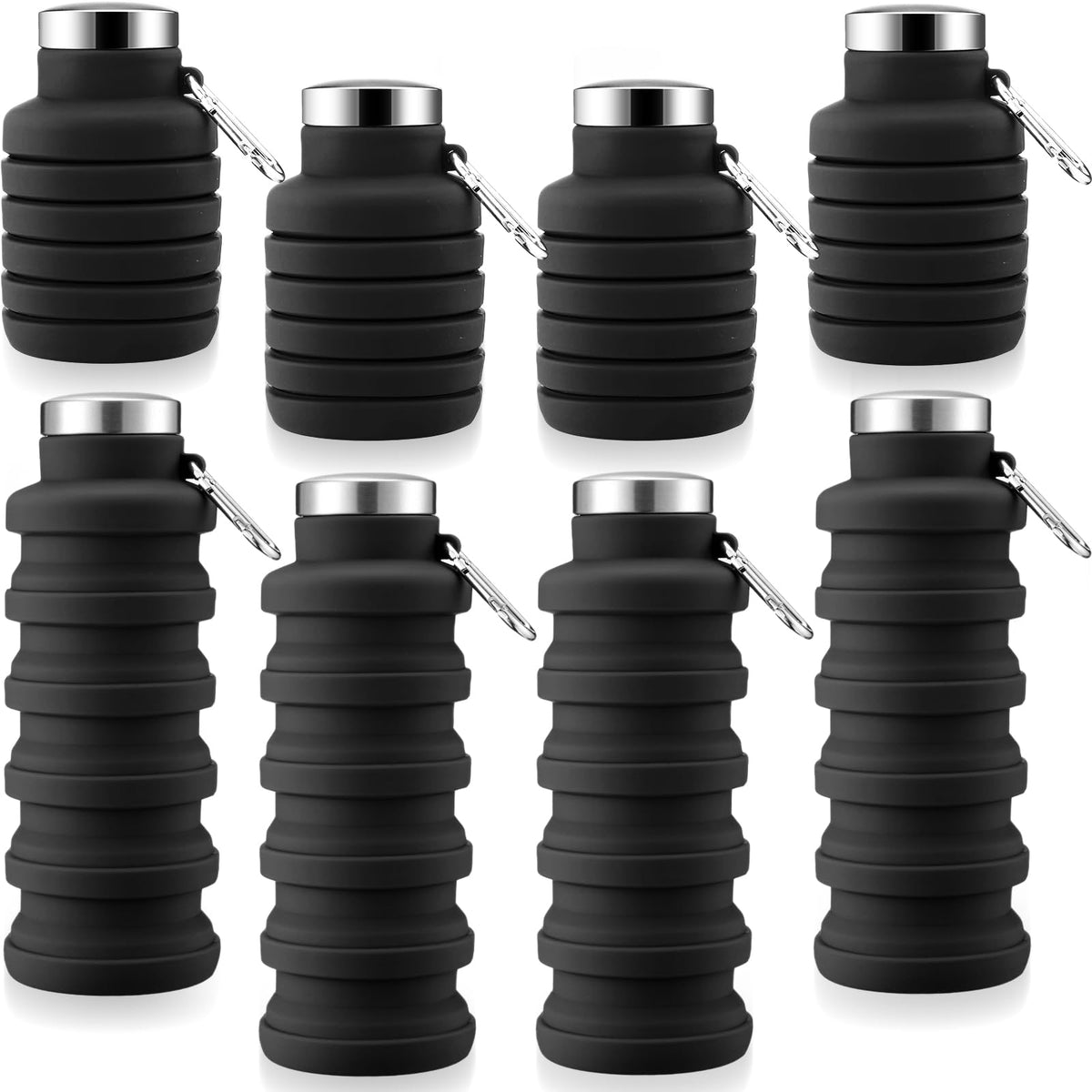 Lallisa 4 Pcs Collapsible Water Bottles 17 oz Reusable Silicone Foldable Travel Water Bottle Portable Leak Proof Sports Water Bottles for Gym Camping Hiking (Blue, Purple, Gray, Green)