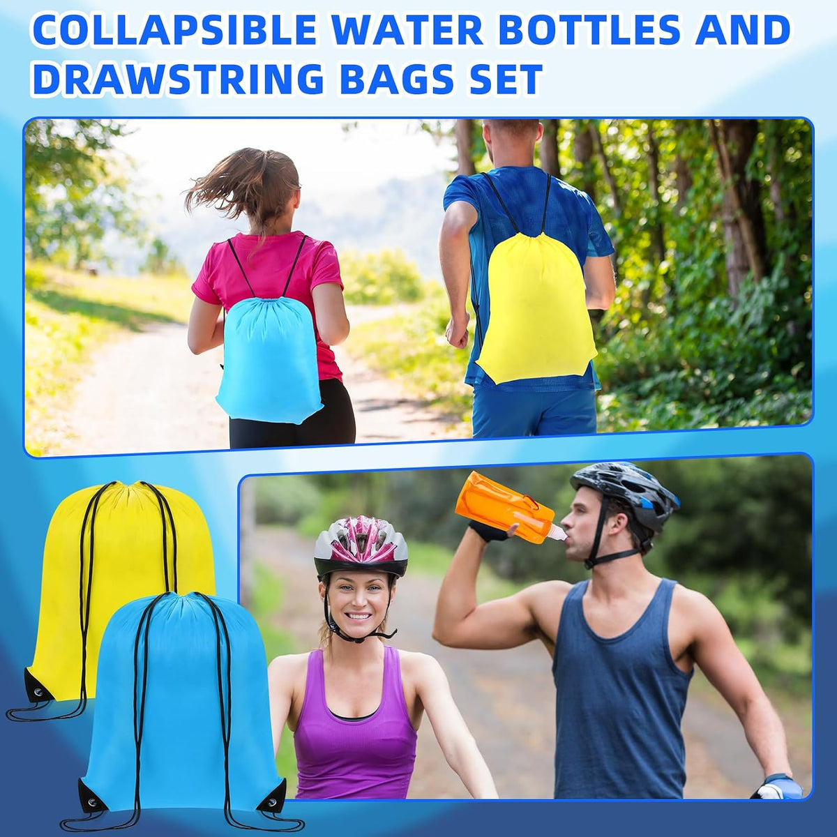 80 Pcs 16 oz Collapsible Water Bottles Bulk and Drawstring Backpack Set