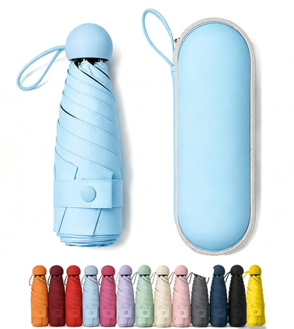 Mini Umbrella for Purse with Case, Sturdy Travel Essentials, UV Sun Protection Lightweight Compact Manual Open Close, Tiny Pocket Fits Purse Backpack, Women Kids Men