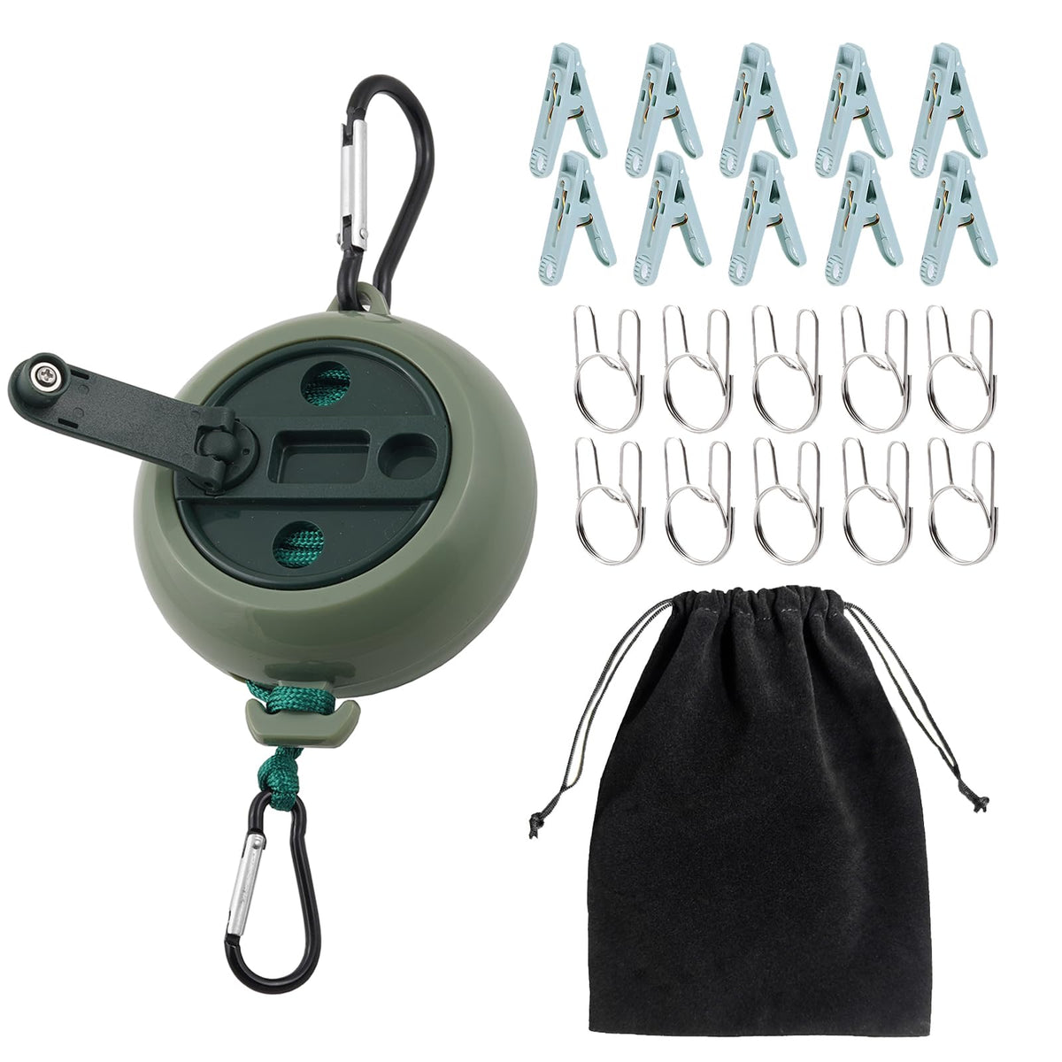 32Ft Portable Travel Clothesline is Also an Outdoor Camping Clothesline, Cruising Clothesline for Drying Clothes on Cruise Ships with 10 Windproof Clips, 10 Clothespins, 1 Storage Bag (Blue)