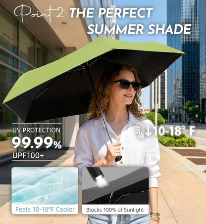 Travel Mini Umbrella, Windproof UPF 100 Sun Rain Compact Umbrella