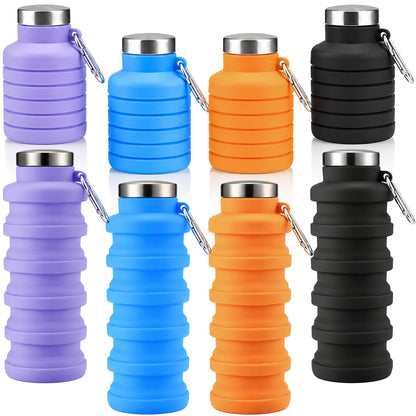 4 Pack Collapsible Water Bottles, 16oz Portable Reusable Silicone Water Bottle, Foldable Water Bottles for Travel Gym Camping Hiking, Leak Proof Sports Water Bottle with Carabiner (Deep Color)
