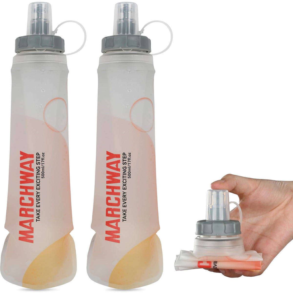 MARCHWAY Soft Flask Collapsible Water Bottle with Wide Mouth, 300ml/500ml