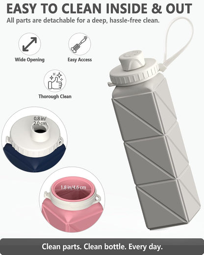 BEAUTAIL Collapsible Water Bottles 21oz/610mL, Silicone Travel Water Bottle