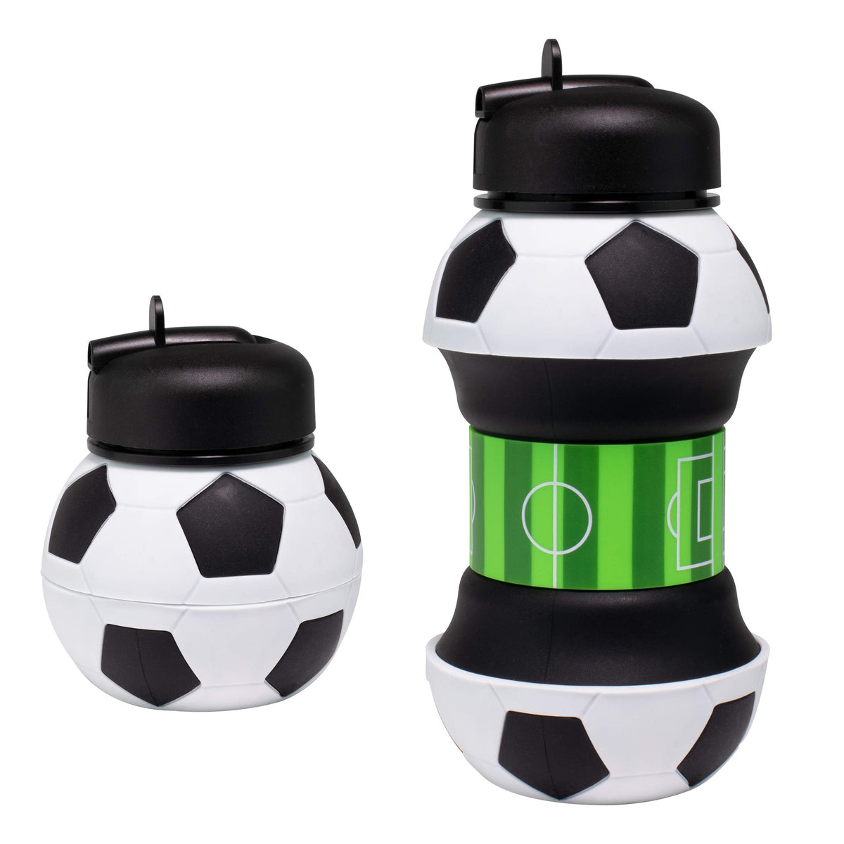 Maccabi Art Clip-On Collapsible 1 Liter, 34 oz. size BPA-Free Silicone Soccer Ball Large Water Bottle for Kids