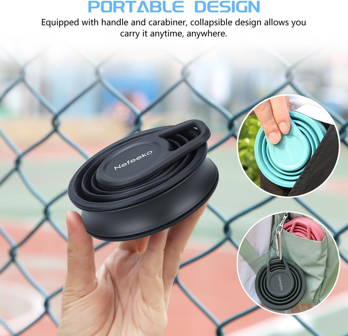 Nefeeko Collapsible Water Bottle, BPA Free Silicone Foldable Water Bottles