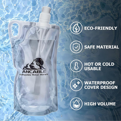 Ancable 1L Hiking Collapsible Water Bottles, 4-Pack 33OZ BPA-Free Foldable Backpacking Water Bottle for Travel Camping Hiking