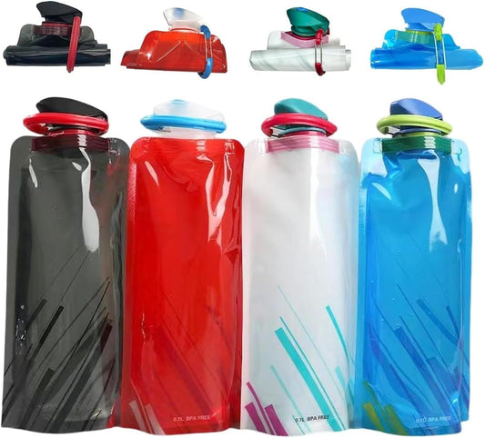 4 Pack Collapsible Water Bottles for Travel – 22oz Foldable Water Bottle with Carabiner,Leakproof BPA-Free Water Jup, Portable Reusable Water Bottle for Hiking,Sports,Camping,Biking