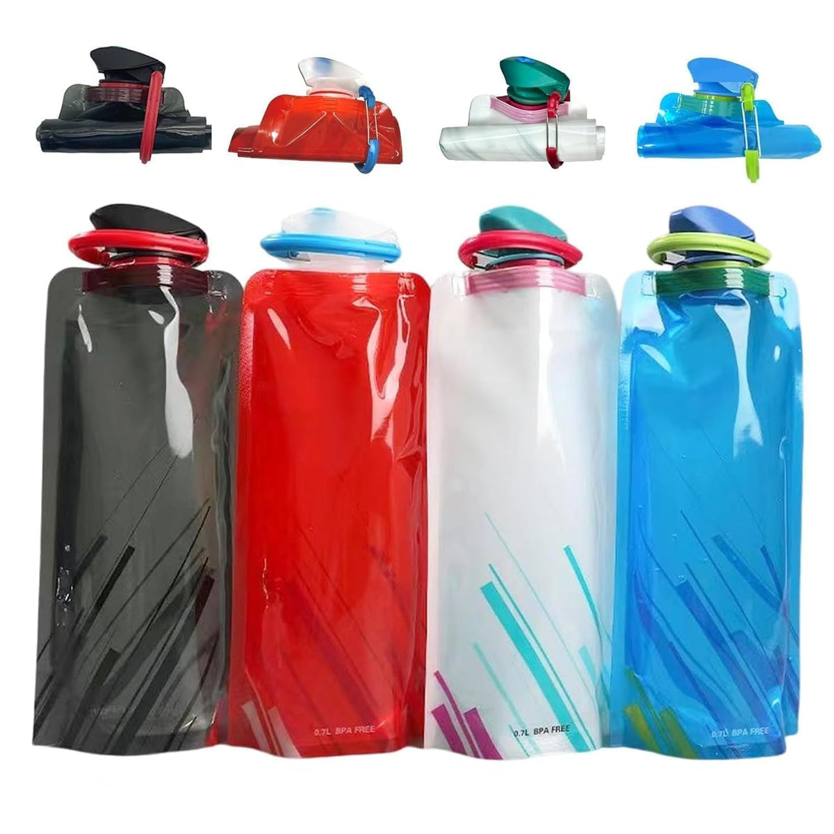 4 Pack Collapsible Water Bottles for Travel – 22oz Foldable Water Bottle with Carabiner,Leakproof BPA-Free Water Jup, Portable Reusable Water Bottle for Hiking,Sports,Camping,Biking