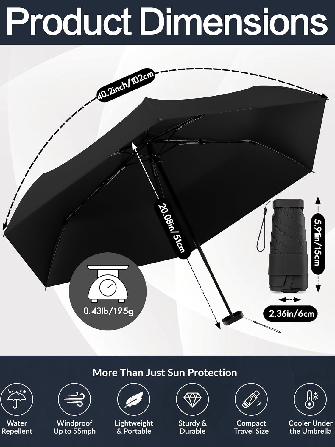 Mini Umbrella Travel Size, 5.9 Inch Compact Uv Umbrella For Sun Rain