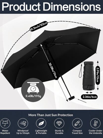 Mini Umbrella Travel Size, 5.9 Inch Compact Uv Umbrella For Sun Rain