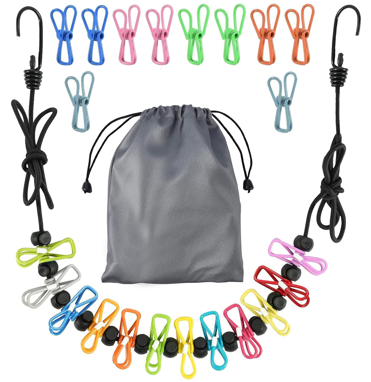 SenseYo 2 Set Retractable Portable Clothesline for Travel with 44 Clothespins, Camping Clothes line for Indoor Outdoor Balcony Hotel Room Laundry Drying