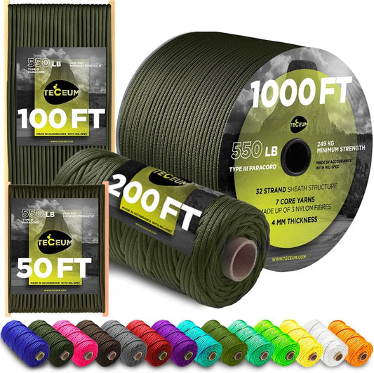 Paracord Rope 550 lb 4mm – Parachute Cord – Utility Camping Rope