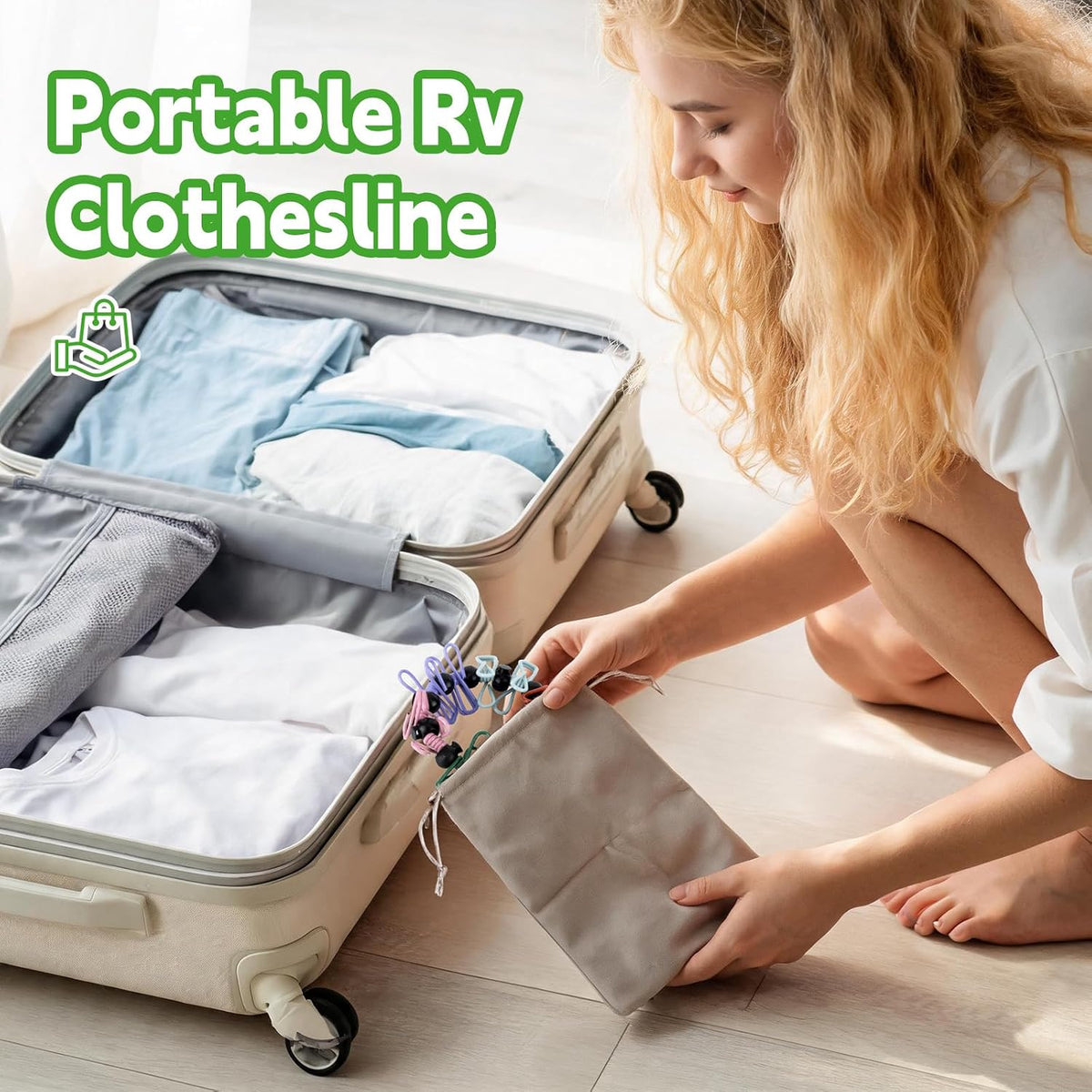 Rv Clothesline–Retractable Clothesline with 12 Clips for Camping