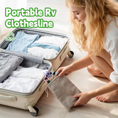 Rv Clothesline–Retractable Clothesline with 12 Clips for Camping