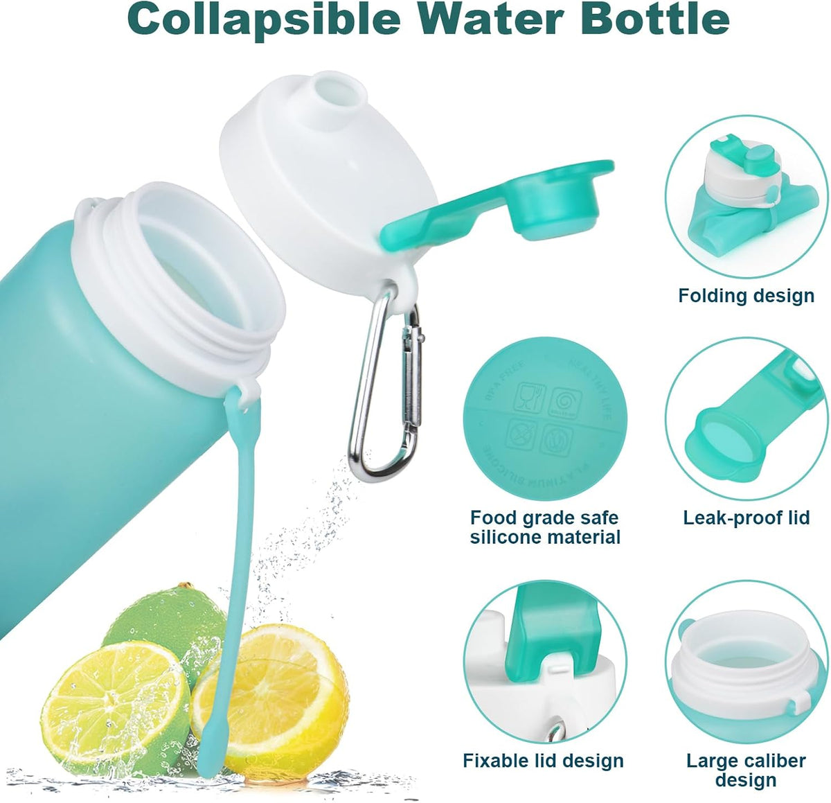 PLTCAT Collapsible Water Bottles, 19oz Foldable Silicone Travel Bottles