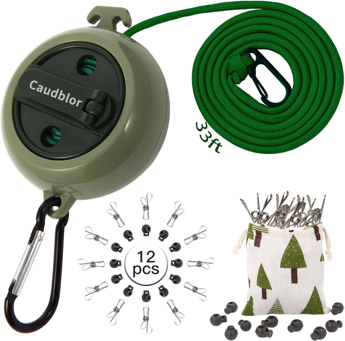 Portable Travel Clothesline, 33ft Camping Clothes line with Clothespins
