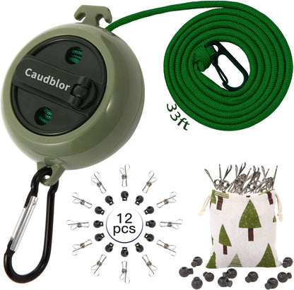Portable Travel Clothesline, 33ft Camping Clothes line with Clothespins