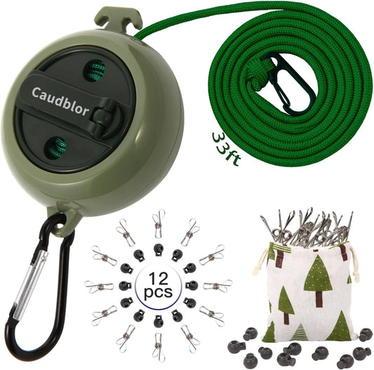 Portable Travel Clothesline, 33ft Camping Clothes line with Clothespins