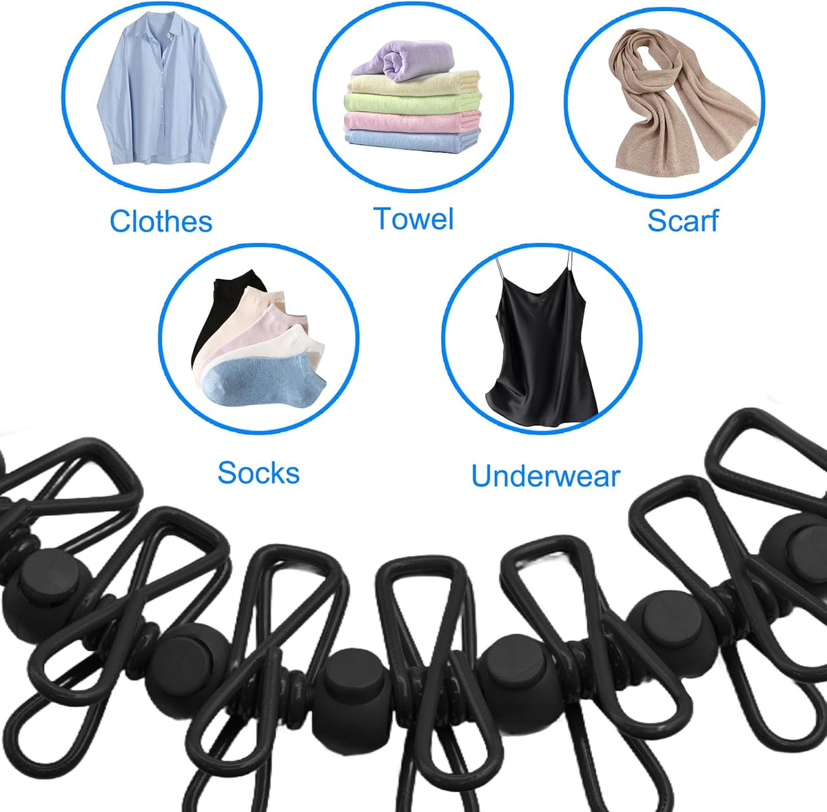 2 Pack Camping Clothesline Portable 12 Clothespins, Black