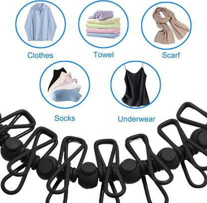 2 Pack Camping Clothesline Portable 12 Clothespins, Black