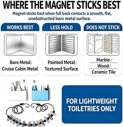 Cruise Essentials 2026 Magnetic Holder 2 Pack with Travel Clothesline