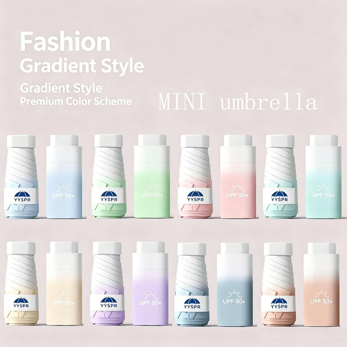 YYSPR Gradient Color UPF50+ 5-folding Mini Flat Pocket Umbrella