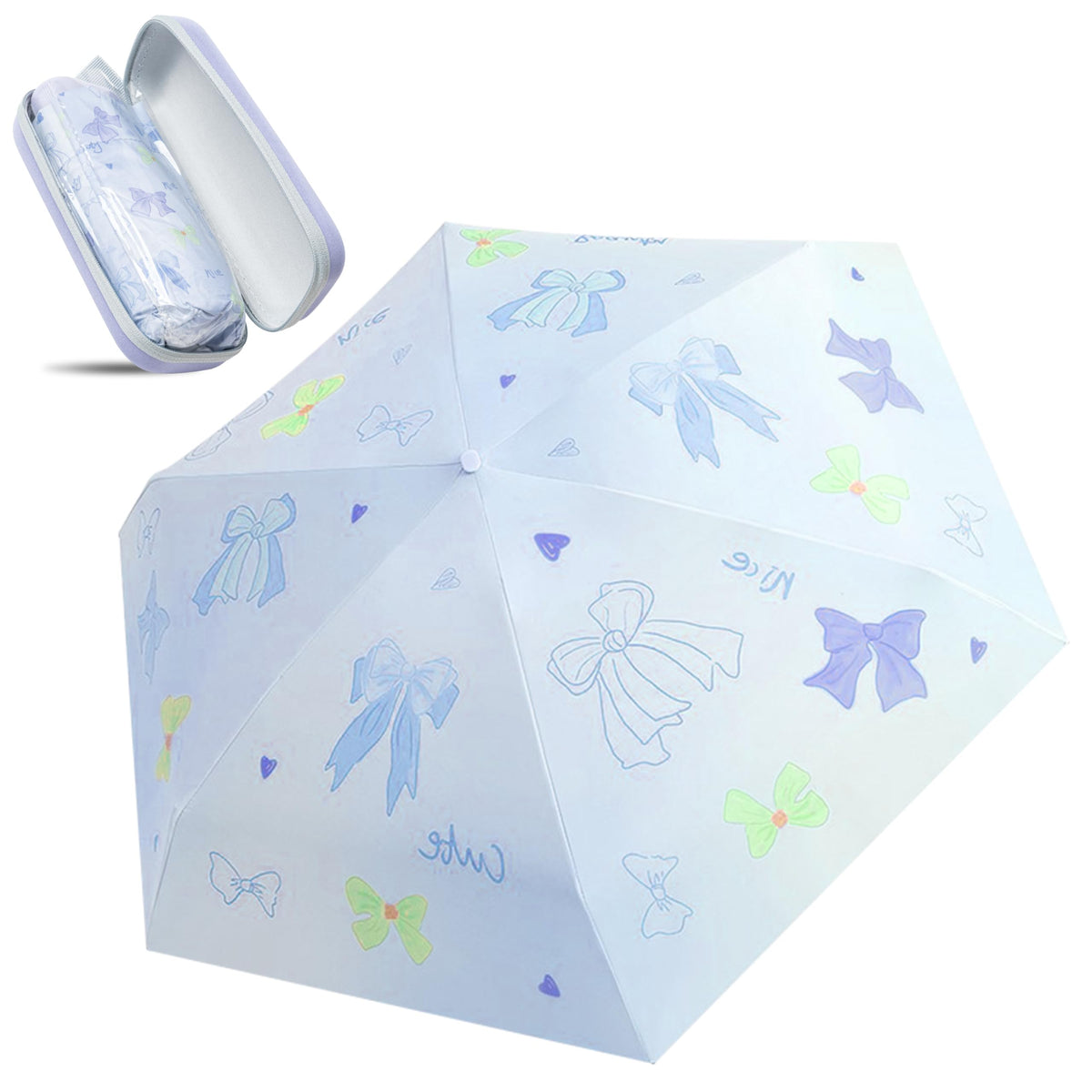 Mini Travel Folding Umbrella - Small Compact Sun Retractable Umbrella with Case, Lightweight Portable UPF 50+ Rain UV Protection Windproof Parasol for Pocket Backpack Women Girls Lady