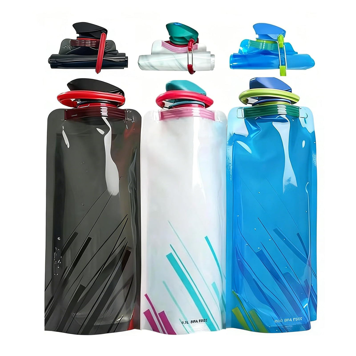 4 Pack Collapsible Water Bottles for Travel – 22oz Foldable Water Bottle with Carabiner,Leakproof BPA-Free Water Jup, Portable Reusable Water Bottle for Hiking,Sports,Camping,Biking