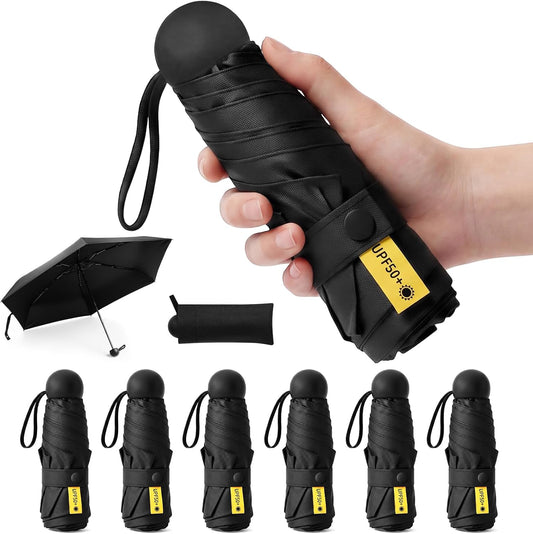Jexine 6 Pack Mini Travel Umbrella Portable Compact Umbrellas Windproof Compact Manual Open Close Umbrella UV Protection Small Folding Design Fit in Pocket or Purse Lightweight Portable for Women Men