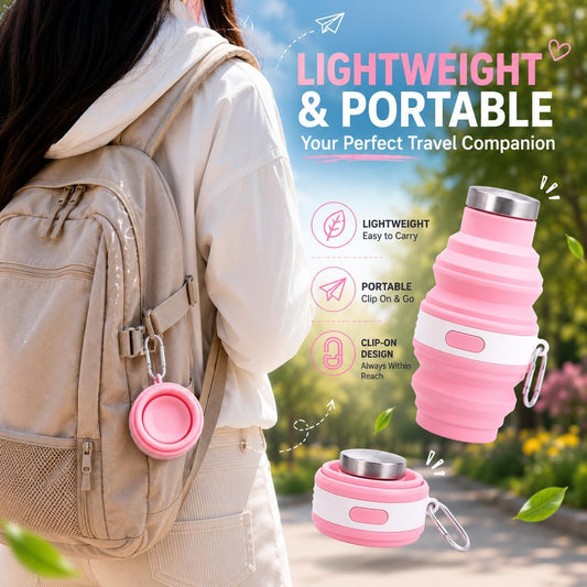 Collapsible Silicone Water Bottle 2 Pack (Blue & Pink)