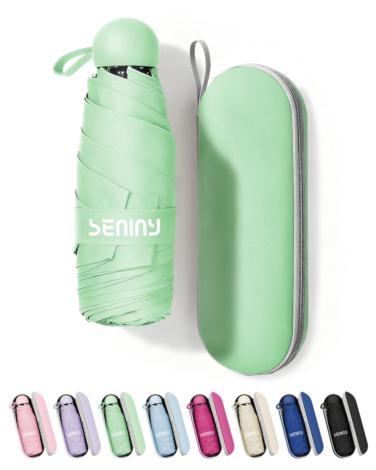 Seniny Mini Travel Umbrella with Case, Compact Pocket Size UV Sun & Rain