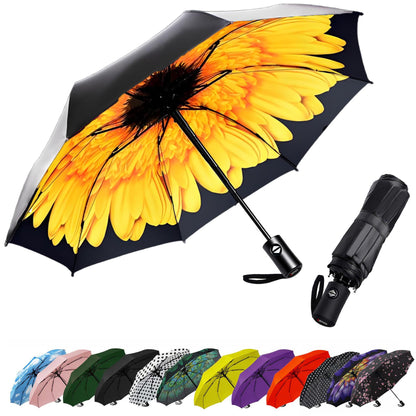 SIEPASA Compact Travel Umbrella - Windproof Auto Open/Close, Small Folding Umbrella for Rain - Lightweight & Durable with Fiberglass Frame, Waterproof Canopy - Fits Backpack, Purse, Suitcase. (Black)
