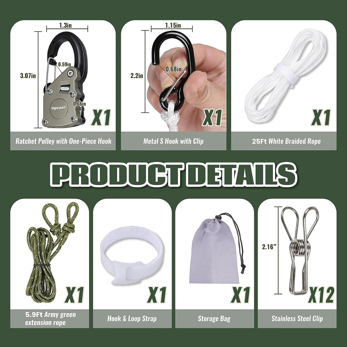 Vigorport Retractable Clothes Line Outdoors with Rope Self-Locking Pulley
