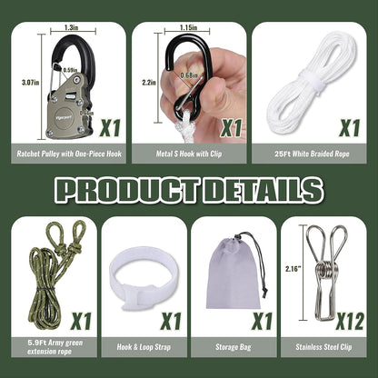 Vigorport Retractable Clothes Line Outdoors with Rope Self-Locking Pulley