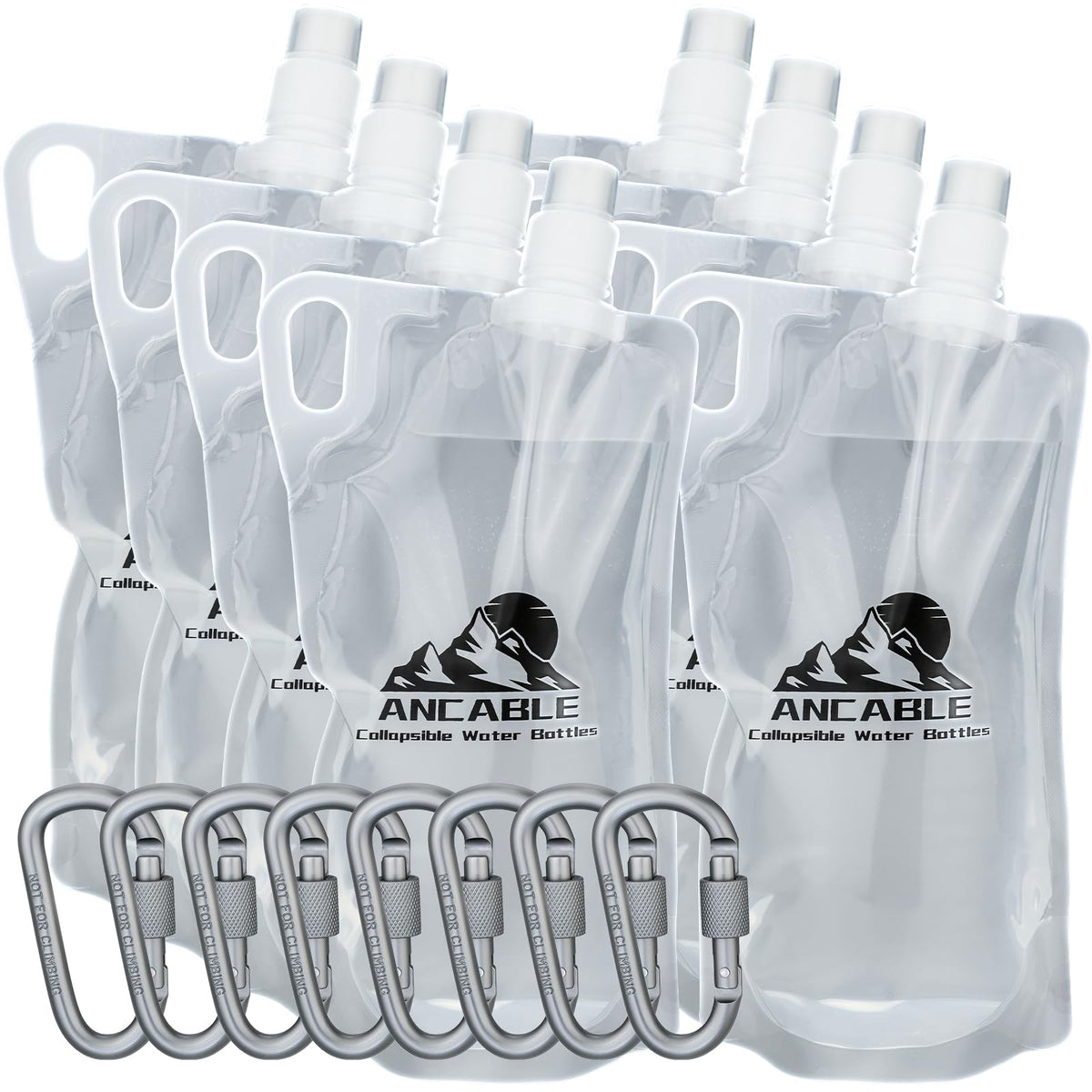 Ancable 1L Hiking Collapsible Water Bottles, 4-Pack 33OZ BPA-Free Foldable Backpacking Water Bottle for Travel Camping Hiking