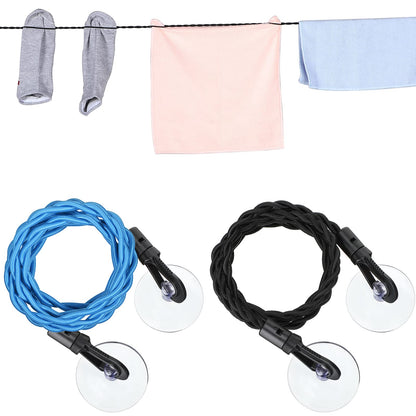 Boao 2 Pieces Travel Clothesline with Hooks and Suction Cups, Black, Blue