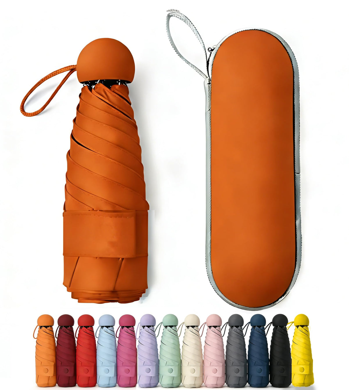 Mini Umbrella for Purse with Case, Sturdy Travel Essentials, UV Sun Protection Lightweight Compact Manual Open Close, Tiny Pocket Fits Purse Backpack, Women Kids Men