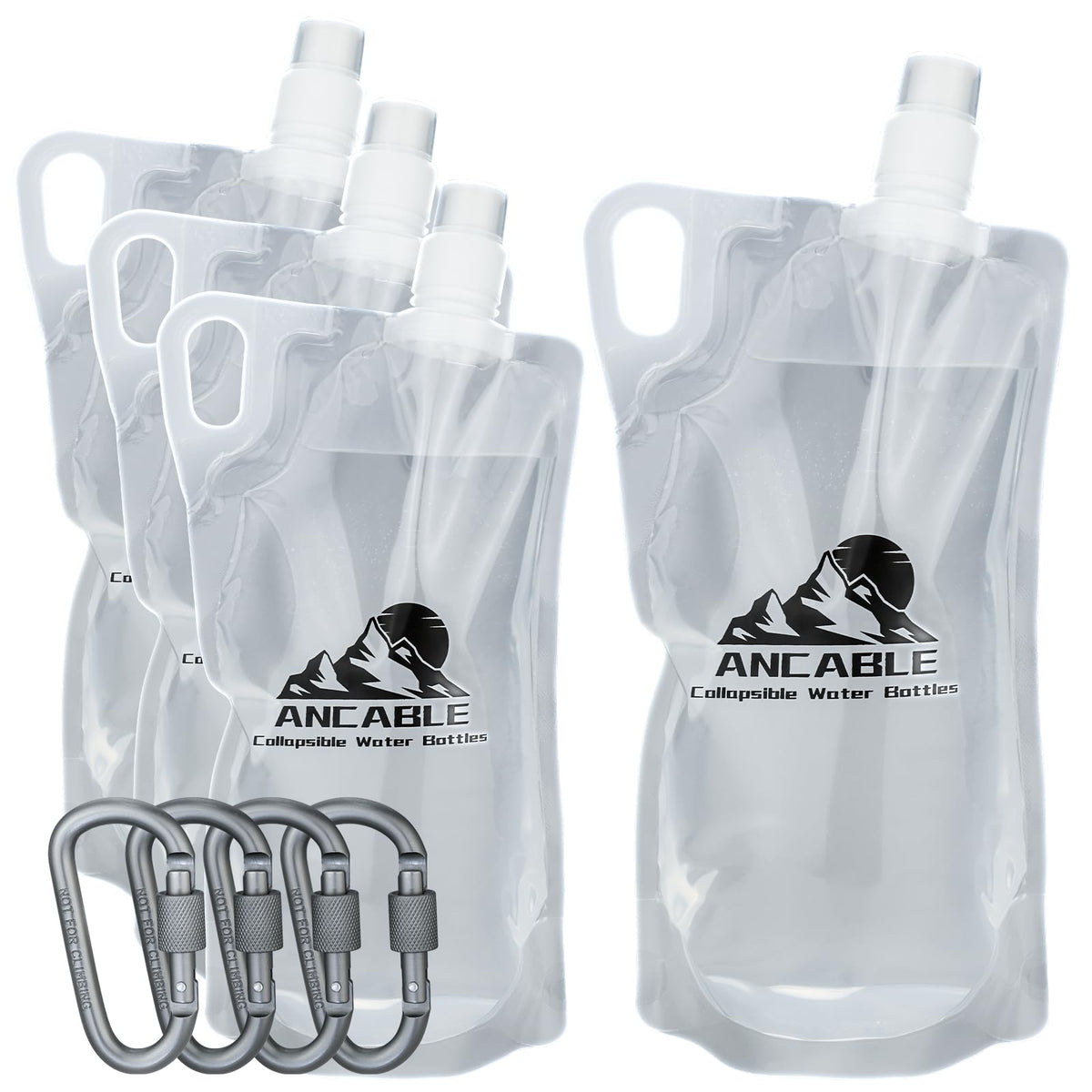 Ancable 1L Hiking Collapsible Water Bottles, 4-Pack 33OZ BPA-Free Foldable Backpacking Water Bottle for Travel Camping Hiking