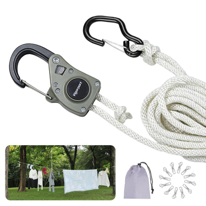 Vigorport Retractable Clothes Line Outdoors with Rope Self-Locking Pulley