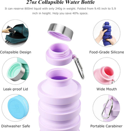 Nefeeko Collapsible Water Bottle, Reuseable BPA Free Silicone Water Bottles